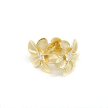 Load image into Gallery viewer, New 14k yellow Gold Hawaiian flower Earring Push Back Fastening with zirconia 2g
