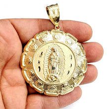 Load image into Gallery viewer, 10k yellow gold hollow two sided Jesus &amp; virgin Guadalupe pendant 2.18" 27g
