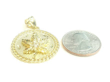 Load image into Gallery viewer, 10k yellow gold round marijuana leaf pendant charm cubic Zirconia 1.18" 6.6g
