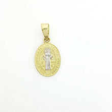 Load image into Gallery viewer, 14k gold two tone oval saint benedict san Benito pendant religious jewelry 1g
