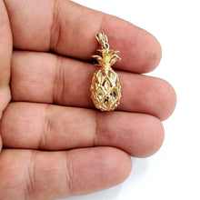Load image into Gallery viewer, New 14k yellow gold pineapple 3D diamond cut fruit pendant charm fine jewelry 3.9g
