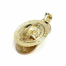 Load image into Gallery viewer, 10k yellow gold round globe planet earth world map pendant 2 sides 3D gift 11.5g
