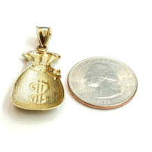 Load image into Gallery viewer, 10k yellow gold dollar sign money bag lucky pendant charm gift fine jewelry 3.2g
