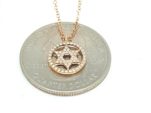 14k Rose Gold 0.12Ct Round Diamond star of David necklace 18" adjustable chain