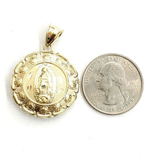 Load image into Gallery viewer, New 10k yellow gold hollow two sided Jesus &amp; virgin Guadalupe pendant 1.03" 4.6g
