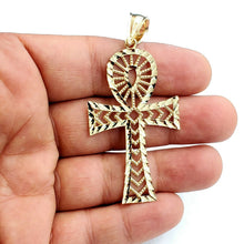 Load image into Gallery viewer, New 10k yellow gold Egyptian ankh cross pendant charm diamond cut religious 6g
