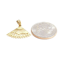 Load image into Gallery viewer, New 14k Yellow Gold Hand Held Fan hand fan Pendant charm gift fine jewelry 1.2g

