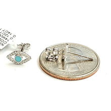 Load image into Gallery viewer, New 14k white Gold 0.12Ct Diamond 0.14ct turquoise eye stud Earrings Push Back

