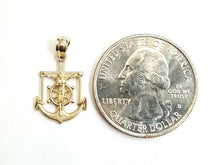 Load image into Gallery viewer, New 14k yellow Gold tiny Jesus anchor and wheel Pendant fine gift jewelry 0.7g
