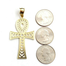 Load image into Gallery viewer, New 10k yellow gold Egyptian ankh cross pendant charm diamond cut religious 6g
