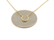 Load image into Gallery viewer, 14k yellow Gold 0.06Ct Diamond horseshoe necklace gift luck 18&quot; adjustable chain
