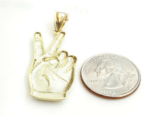 Load image into Gallery viewer, 10k yellow gold victory sign peace hand gesture pendant unisex diamond cut 3.3g
