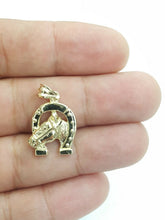 Load image into Gallery viewer, 10k yellow Gold horseshoe horse head Pendant lucky fine gift jewelry unisex 2.8g
