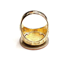 Load image into Gallery viewer, 14K Gold nugget mens coin ring size 10 12g 5 dollars 1/10 oz 22k American eagle
