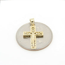 Load image into Gallery viewer, 14k yellow gold cross Jesus pendant charm with heart religious fine jewelry 1.1g
