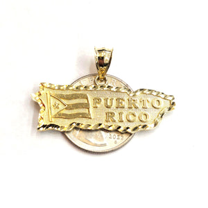 New 10k yellow gold Puerto Rico outline map pendant charm gift fine jewelry 3.7g