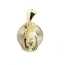 Load image into Gallery viewer, 14k yellow gold dollar sign money bag lucky pendant charm gift fine jewelry 2.8g
