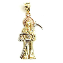Load image into Gallery viewer, 10k tri color gold Santa muerte holy death Pendant fine gift jewelry unisex 4.7g
