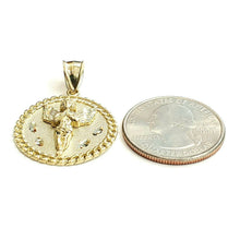 Load image into Gallery viewer, 10k yellow gold round angel pendant charm diamond cut gift jewelry 0.97" 4.1g
