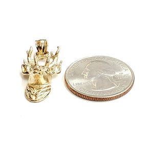 14k yellow Gold deer buck male head Hunting Pendant charm gift jewelry 4.2g