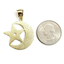 Load image into Gallery viewer, 10k yellow gold moon and star pendant charm diamond cut astronomy jewelry 2.9g
