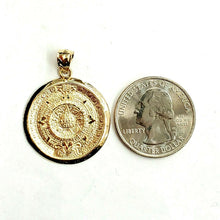 Load image into Gallery viewer, 14k yellow solid Gold Aztec Mayan sun calendar Azteca pendant jewelry 1.02" 3.6g
