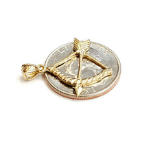Load image into Gallery viewer, New 14k yellow Gold Bow and Arrow Hunting Pendant Charm gift fine Jewelry 1.6g
