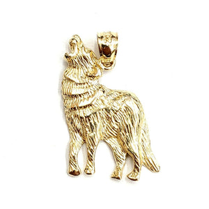 14k yellow Gold howling wolf full body animal Pendant charm fine jewelry 2.3g