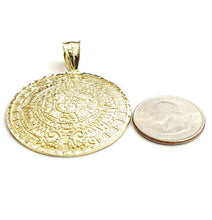 Load image into Gallery viewer, 10k yellow Gold solid Aztec Mayan sun calendar Azteca pendant gift 1.65" 12.8g

