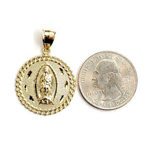 Load image into Gallery viewer, 10k yellow gold round virgin Guadalupe Pendant fine religious jewelry 0.97" 3.7g

