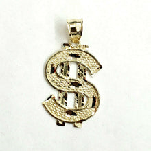 Load image into Gallery viewer, New 10k yellow gold dollar sign diamond cut unisex lucky pendant charm gift 2.3g
