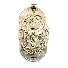 Load image into Gallery viewer, 14k yellow Gold oval dragon Pendant charm solid gift fine jewelry unisex 4.5g
