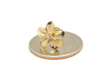 Load image into Gallery viewer, New 14k yellow Gold Hawaiian flower Earring Push Back Fastening with zirconia 2g
