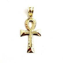 Load image into Gallery viewer, 10k yellow gold Egyptian ankh cross pendant charm fine religious jewelry 0.9g
