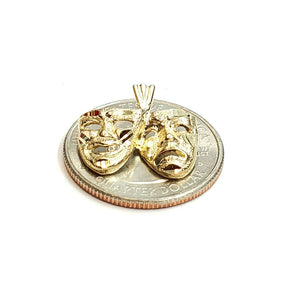 14k yellow gold happy & sad face theater act mask pendant fine jewelry 2.1g