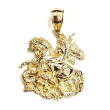 Load image into Gallery viewer, 10k yellow gold saint George pendant charm horse dragon fine gift jewelry 9.6g
