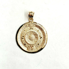 Load image into Gallery viewer, 14k yellow solid Gold Aztec Mayan sun calendar Azteca pendant jewelry 1.02" 3.6g
