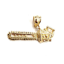 Load image into Gallery viewer, 14k Yellow Gold 3D chain saw Pendant charm construction tool fine jewelry 1.8g

