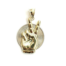 Load image into Gallery viewer, 10k yellow gold victory sign peace hand gesture pendant unisex diamond cut 2.1g

