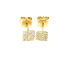 Load image into Gallery viewer, 14k yellow Gold 0.11Ct Round Diamond square stud Earrings Push Back Fastening
