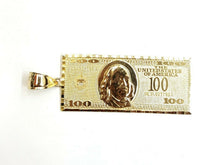 Load image into Gallery viewer, 14k yellow gold 100 dollar bill money lucky pendant charm fine jewelry 9.8g
