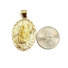 Load image into Gallery viewer, 14k yellow gold oval virgin Mary Guadalupe religious pendant diamond cut 5.8g
