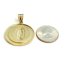 Load image into Gallery viewer, 10k yellow gold round virgin mary Guadalupe religious Pendant fine gift 1.25" 6g
