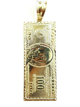 Load image into Gallery viewer, 10k yellow gold 100 dollar bill 2.71" money lucky pendant fine jewelry 12.7g
