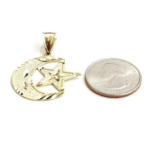 Load image into Gallery viewer, 10k yellow gold moon and star pendant charm diamond cut astronomy jewelry 2.9g
