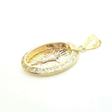 Load image into Gallery viewer, 14k solid tri color gold oval jesus pendant charm cubic zirconia fine gift 1.1g
