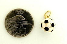 Load image into Gallery viewer, 14k yellow Gold enamel hollow soccer ball 3D Pendant charm fine gift 0.47" 1.7g
