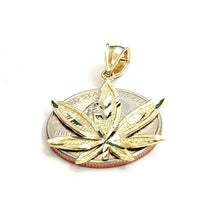 Load image into Gallery viewer, New 10k yellow gold marijuana leaf weed pendant diamond cut medical jewelry 2.2g
