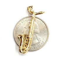 Load image into Gallery viewer, 14k yellow Gold 3D solid Saxophone Pendant charm gift instrument jewelry 3.6g
