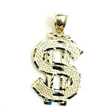 Load image into Gallery viewer, New 10k yellow gold dollar sign diamond cut unisex lucky pendant charm gift 2.1g
